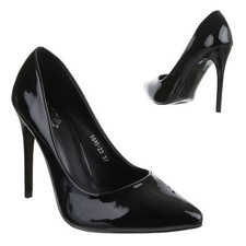 5015-23 Decoltè DA Donna a Punta in Vernice Nere Lucide Tacco Alto 10 cm TG. 36