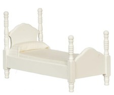 Bambole Casa Singolo Letto Narrow Legno Bianco Mobili Camera da 1:12 Scala Per