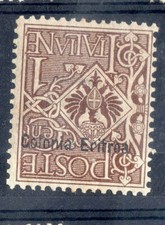 eritrea 1cent SOPRASTAMPA CAPOVOLTA tl n. 19c centrato BOLAFFI