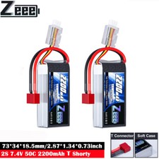 2x ZEEE Short 7.4V 50C 2200mAh 2S Lipo batteria T Plug per RC auto aereo camion