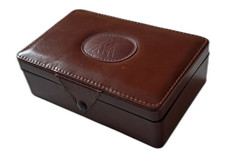 Scatola Porta Orologio Vintage in Cuoio Marrone Logo in Rilievo 17x11x5 cm