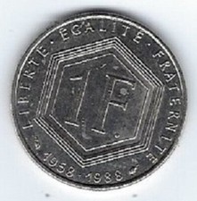1 Franc Charles de Gaulle 1958–1988 commémorative REF 3741
