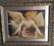 Dipinto olio su tela pittore Angelo Marchetti (1930-2000) la nativita