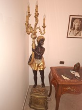  LAMPADA MORO VENEZIANO ANTICO   LEGNO SCOLPITO  LACCATO DORATO - CANDELABRO