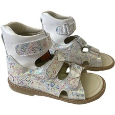 Girls' Orthopedic Sandals White Leather Multicolor Print Hearts EU27(US11)