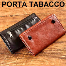 PORTATABACCO IN ECOPELLE MARRONE TASCABILE ASTUCCIO CARTINE FILTRI ACCENDINO