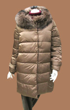 PREGIO COUTURE, PIUMINO DONNA CON BORDO DI PELLICCIA, COL. BRONZO, Tg. 46 48 50