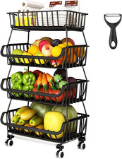 Carrello Portafrutta,Cestino per Frutta a 4 Strati Cestino Cesti Impilabili Su R