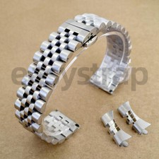 Cinturino orologio argento massiccio 12 mm-24 mm estremità dritta + curva acciaio inox