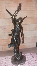 Statua scultura angelo fata in bronzo mitologico con base in marmo altezza 51 cm