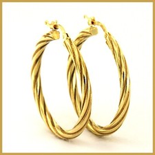 Orecchini vintage cerchio ritorto oro giallo massiccio 18 kt creolo italiano 30 mm