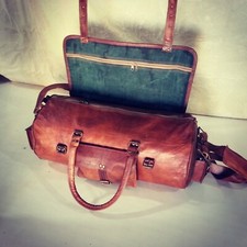 Borsone da viaggio in vera pelle 24" borsone palestra uomo vintage bagaglio p...