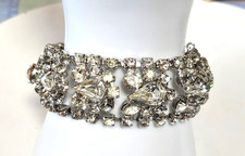 Bracciale vintage firmato KRAMER di New York strass trasparenti con catena di sicurezza 7,5"