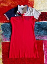 Abito donna, vestito in cotone, rosso, blu navy e grigio, Tg.L