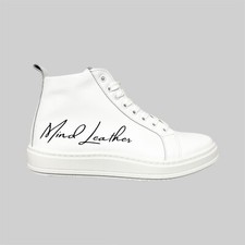 Sneakers ML Stivaletto Made in Italy Handmade Pelle Bianca Signature Scritta