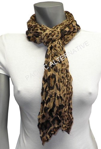 Foulard marron léopard 55x160 - marron,