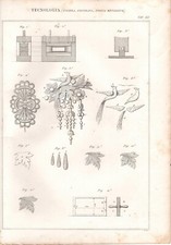 Stampa antica FILIERA FILIGRANA FOGLIA METALLICA Pomba 1860 Antique print