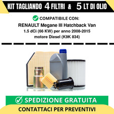 Tagliando per RENAULT Megane III Hatchback Van 1.5 dCi 66 kw Diesel 2008-2015...