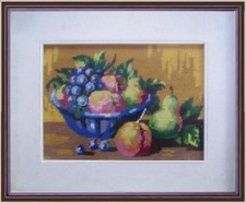 quadro punto croce anni 70/80 natura morta con frutta