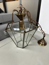 Lampadario lanterna esagonale vintage anni 50 in cristallo svasato