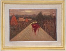 Antonio Francesconi  ( Viareggio 1901-1968) Campagna Toscana con carrozzella   