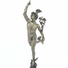 STATUA/SCULTURA IN RESINA BRONZATA MERCURIO HERMES GIANBOLOGNA H 37 BY VERONESE