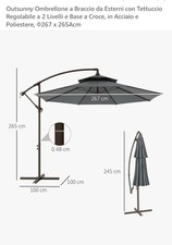 Ombrellone Da Esterno Outsunny Grigio 267 Cm