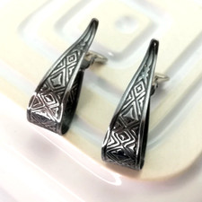 Orecchini Vintage Tono Argento Cerchio Clip On Anni 70 Boho Statement Gioielli