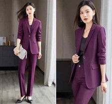 Tailleur Completo Ufficio Outfit Set Outfit Giacca Blazer Viola Slim 04428