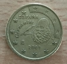 Moneta 50 CENTESIMI - Spagna 2001 - Cervantes - RICERCATA - CIRCOLATA Ottima