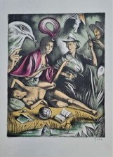 Gregorio Sciltian   litografia a colori  " Notte prima degli esami "