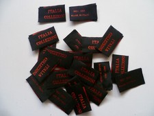 25 ETICHETTE ITALIA COLLEZIONI 100% SILK MADE IN ITALY 7 X 2 CM NERO ROSSO