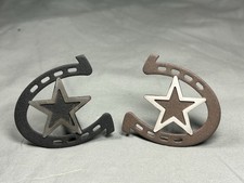 set 2 pomelli porta cassetto stella ferro di cavallo estraibile armadio metallo cowboy western 2,25"