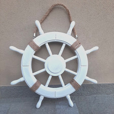 TIMONE LEGNO COLORE BIANCO ANTICATO ø 62 Cm ARREDO MARINO CASA MARE IDEA REGALO