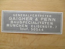 (9808) Marchio pubblicitario rappresentante generale Gaigher & Penn specialità di costruzione Monaco