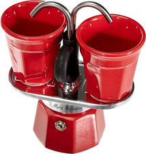 SET MINI EXPRESS Moka Caffettiera da 2 Tazze + 2 Tazzine Caffè 30ml, Rosso