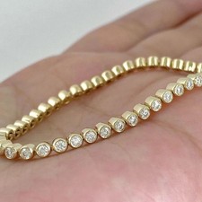 7.5" Bezel Set Tennis Bracelet 9Ct Lab Created Diamond 10k Yellow Gold-Round