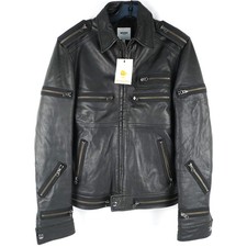 Moschino Giacca di Pelle Multi Cerchio Posteriore Nero - Uomo Taglia US 32