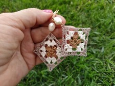 Orecchini donna granny, mattonelle uncinetto cotone, fatto a mano, idea regalo