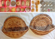 CESTINI ARTIGIANALI SARDI IN ASFODELO A TASCA cm 29, da parete, usati ben tenuti