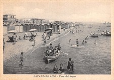 Cartolina Catanzaro Lido ora del bagno spiaggia animata barca stabilimento cabin