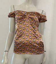 DENNY ROSE Top rosa in raso fantasia floreale viola gialla Tg S