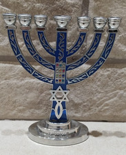Argento e Blu 7 Rami Menorah