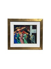 Dipinto Olio su Tavola 'La Processione' di Saverio Terruso Anni 70