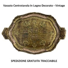 VASSOIO In Legno Decorato Centrotavola Piatto Grande • Antico Vintage