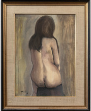 GERMANO ALBERTI Dipinto Olio su Tavola Nudo di schiena 1968 Firmato Arte 900