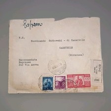 Democratica L. 100 + L. 20 + L. 5 su Raccom. Espr.  Via Aerea "ROMA 18.10.50"