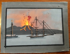 1900 GOUACHE RAFFIGURANTE NAPOLI ERUZIONE DEL VESUVIO LANTERNA DEL MOLO
