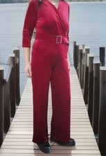 Tuta Rossa Di Velluto Intera Elegante Sexy Tg M Velluto Rosso Jumpsuit
