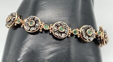 BRACCIALE VINTAGE ORO 14 KT E ARGENTO DONNA SMERALDI E DIAMANTI DESIGN FIORI